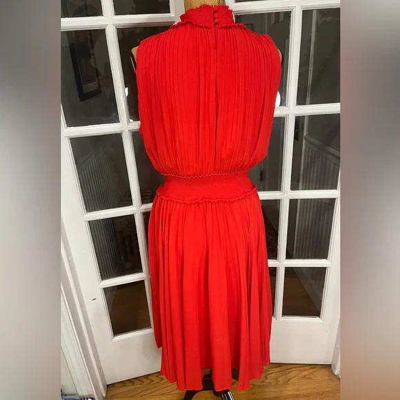 Nanette Lepore Pleated Elastic Waist Lined Dress Red Size 14 - Picture 4 of 10
